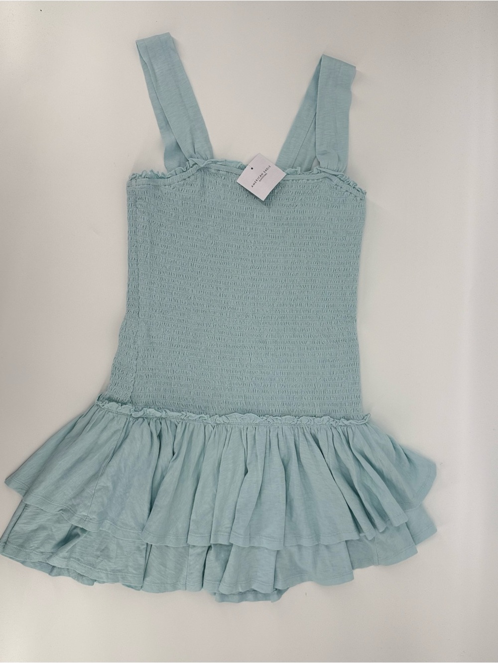 NWT American Eagle Sunchaser Knit Smocked Drop Waist Mini Dress Blue Size S - Picture 8 of 11